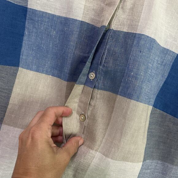 Chadwicks Of Boston Tunic Top L Linen Blend Sleeveless Half Button Plaid Summer - Picture 6 of 10